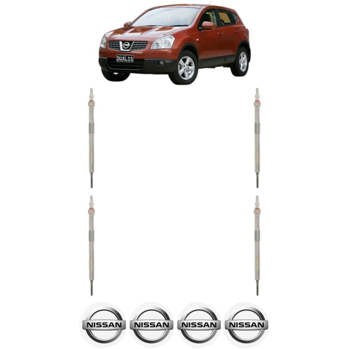 Set 4 Bujii Incandescente NISSAN QASHQAI I (J10, NJ10) 1.6 dCi CP 130 din 2011-2013, Bujie motor, Bosch, 4x Stickere auto cu NISSAN