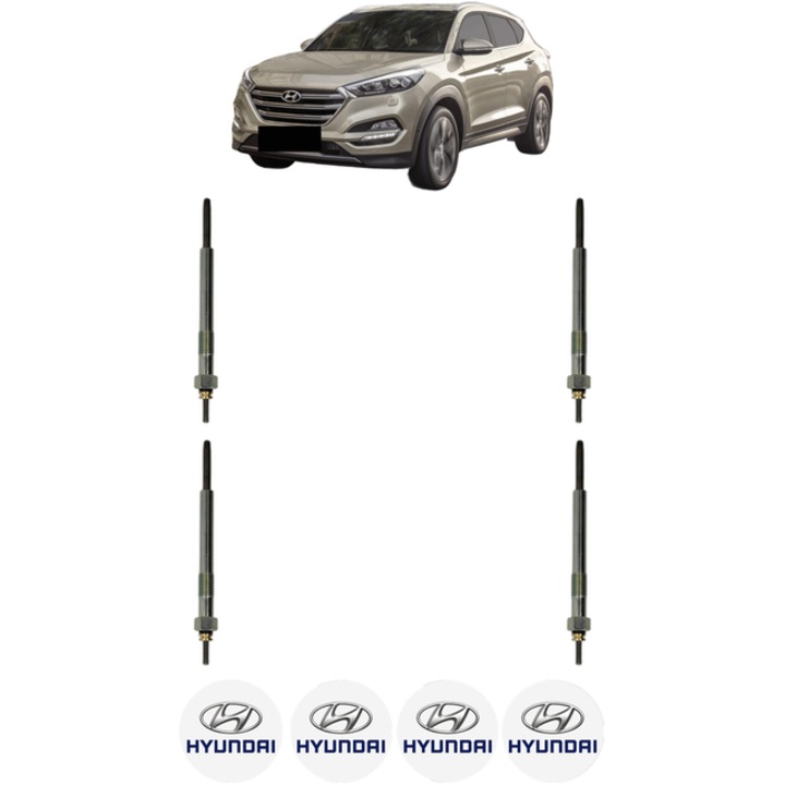 Set 4 Bujii Incandescente HYUNDAI TUCSON (TL, TLE) 1.7 CRDi CP 141 din 2015-2020, Bujie motor, Bosch, 4x Stickere auto cu HYUNDAI