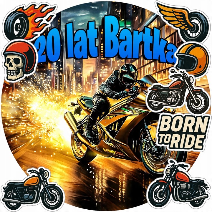 Oplatek jucarie pentru tort, WORLD CASE, 20cm, jucarie motocicleta, set cu 8 forme de taiat