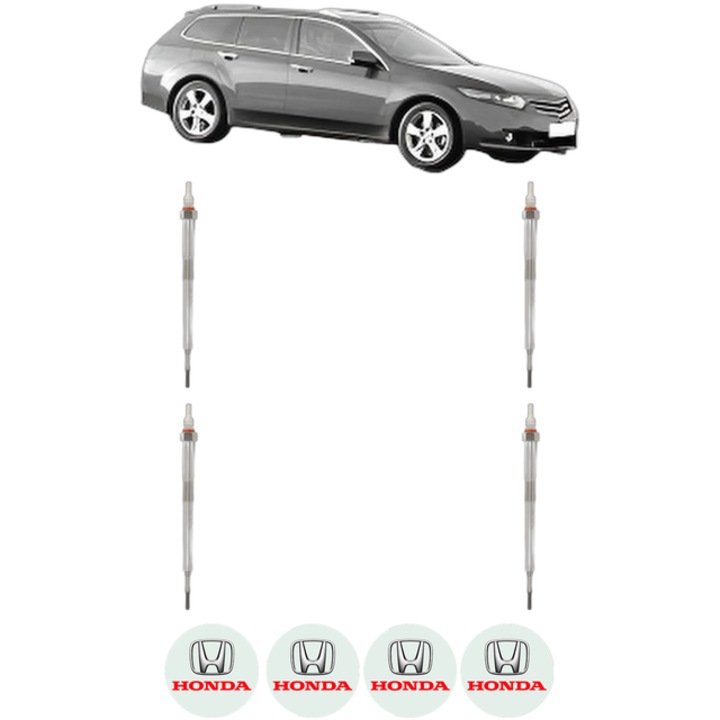 Set 4 Bujii Incandescente HONDA ACCORD VIII Estate (CW) 2.2 i-DTEC (CW3) CP 150 din 2008-2015, Bujie motor, Bosch, 4x Stickere auto cu HONDA