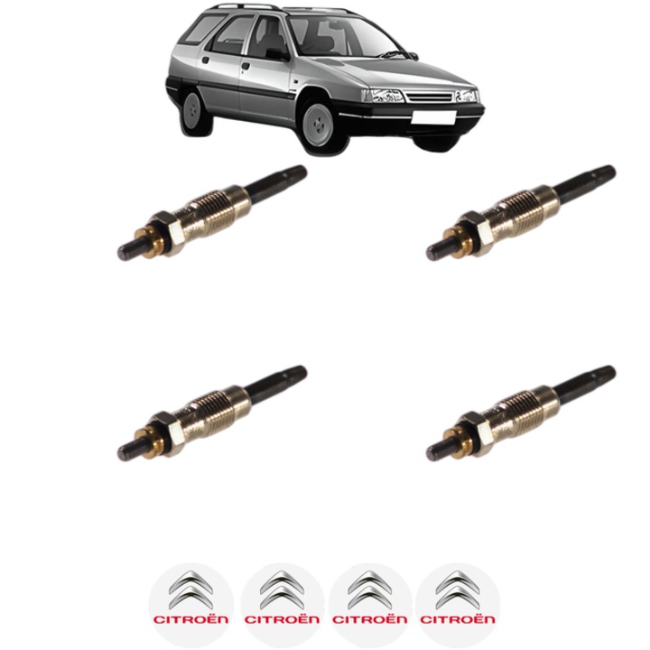 Set 4 Bujii Incandescente CITROEN XANTIA Break (X1_, X2_) 2.1 Turbo D 12V CP 109 din 1996-1999, Bujie motor, Bosch, 4x Stickere auto cu CITROEN