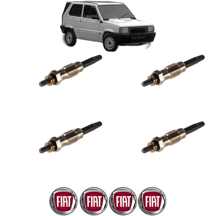 Set 4 Bujii Incandescente FIAT PANDA (141_) 1300 D CP 37 din 1986-1992, Bujie motor, Bosch, 4x Stickere auto cu FIAT
