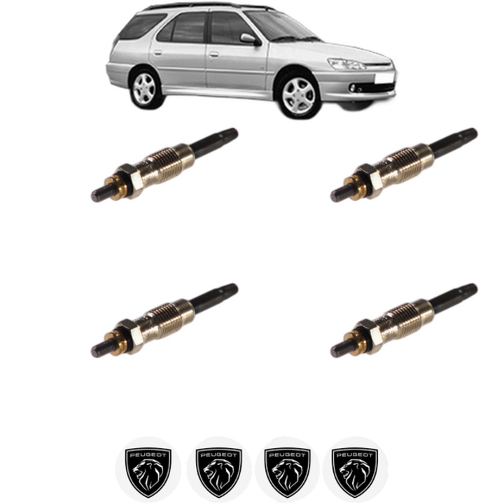 Set 4 Bujii Incandescente PEUGEOT 306 Break (7E, N3, N5) 1.9 TD CP 90 din 1997-2002, Bujie motor, Bosch, 4x Stickere auto cu PEUGEOT