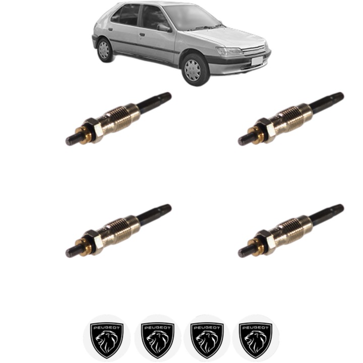 Set 4 Bujii Incandescente PEUGEOT 306 Hatchback Van 1.9 STD CP 69 din 1994-1995, Bujie motor, Bosch, 4x Stickere auto cu PEUGEOT
