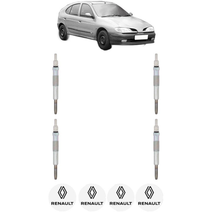 Set 4 Bujii Incandescente RENAULT MEGANE I (BA0/1_) 1.9 D Eco (BA0A, BA0U, BA0R) CP 64 din 1996-2003, Bujie motor, Bosch, 4x Stickere auto cu RENAULT