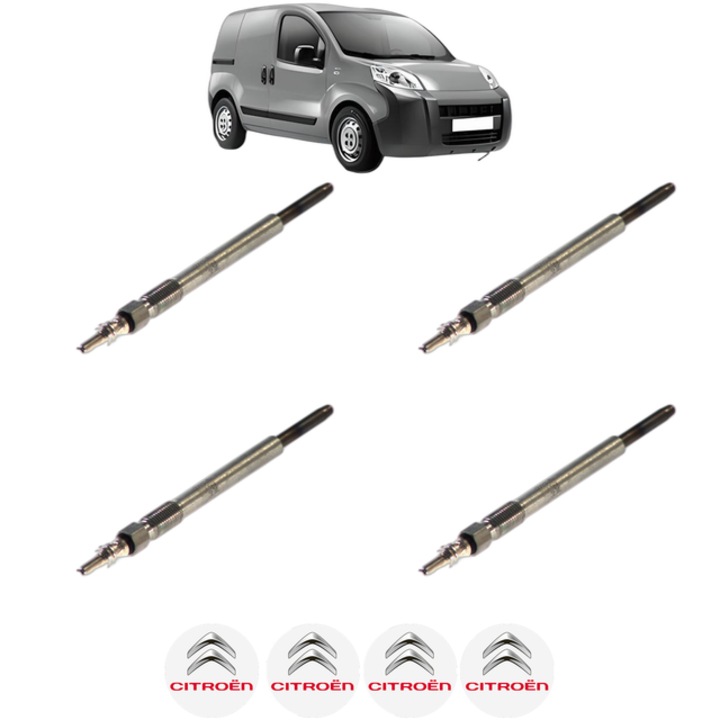 Set 4 Bujii Incandescente CITROEN NEMO Box Body/MPV (AA_) 1.4 HDi CP 68 din 2008, Bujie motor, Bosch, 4x Stickere auto cu CITROEN