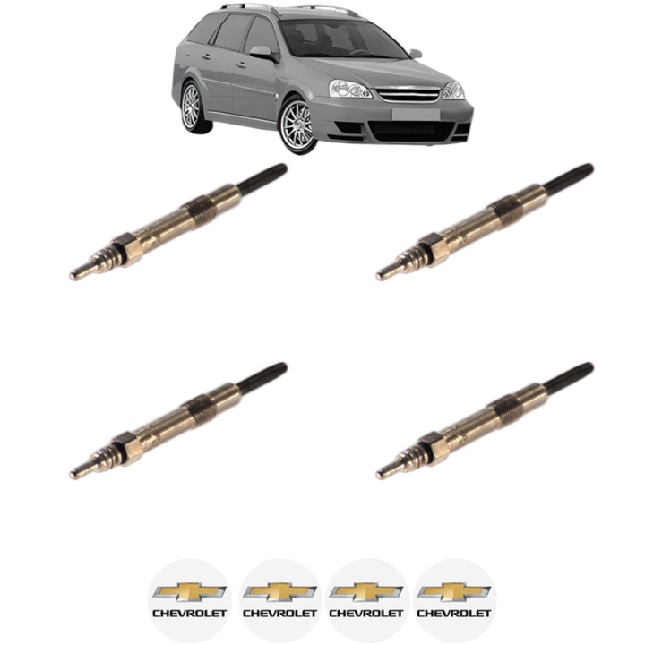 Set 4 Bujii Incandescente CHEVROLET NUBIRA Estate 1.6 CP 109 din 2005-2011, Bujie motor, Bosch, 4x Stickere auto cu CHEVROLET