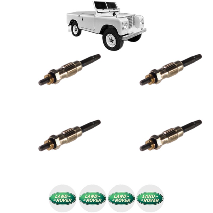 Set 4 Bujii Incandescente LAND ROVER 88/109 MK III Open Off-Road Vehicle 2.3 D 4x4 CP 63 din 1971-1985, Bujie motor, Bosch, 4x Stickere auto cu LAND ROVER