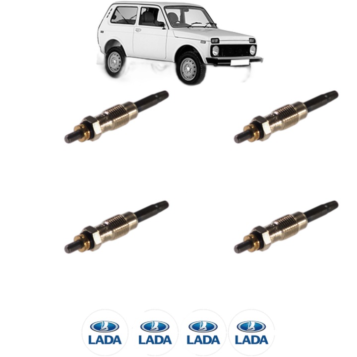 Set 4 Bujii Incandescente LADA NIVA Closed Off-Road Vehicle (2121, 2131) 1900 Diesel (21215) CP 65 din 1993-1999, Bujie motor, Bosch, 4x Stickere auto cu LADA