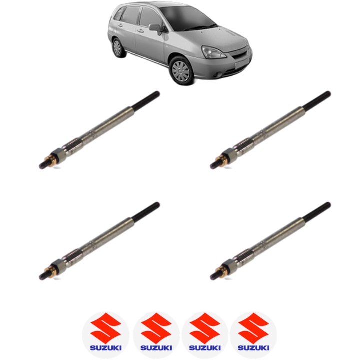 Set 4 Bujii Incandescente SUZUKI LIANA Hatchback 1.4 DDiS CP 90 din 2004-2007, Bujie motor, Bosch, 4x Stickere auto cu SUZUKI