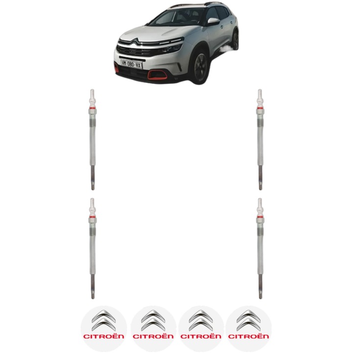 Set 4 Bujii Incandescente CITROEN C5 AIRCROSS (AC_, AJ_, AR_, A4_) 2.0 BlueHDi 180 (AJEHZR) CP 177 din 2018, Bujie motor, Bosch, 4x Stickere auto cu CITROEN