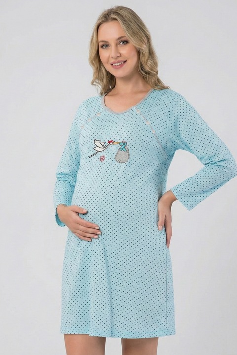 Camasa de Noapte pentru Gravide bumbac, deschidere pentru Alaptare albastru 380 14052, Albastru