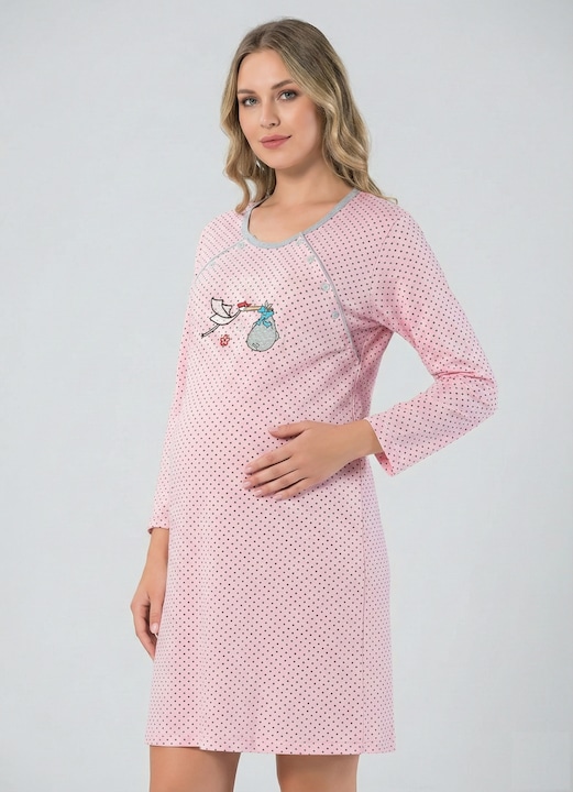 Camasa de Noapte pentru Gravide bumbac, deschidere pentru Alaptare roz/corai 380 14058, Portocaliu