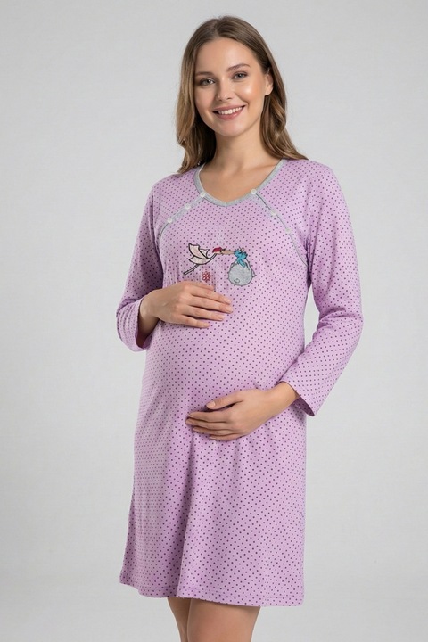 Camasa de Noapte pentru Gravide bumbac, deschidere pentru Alaptare mov 380 14055, Mov