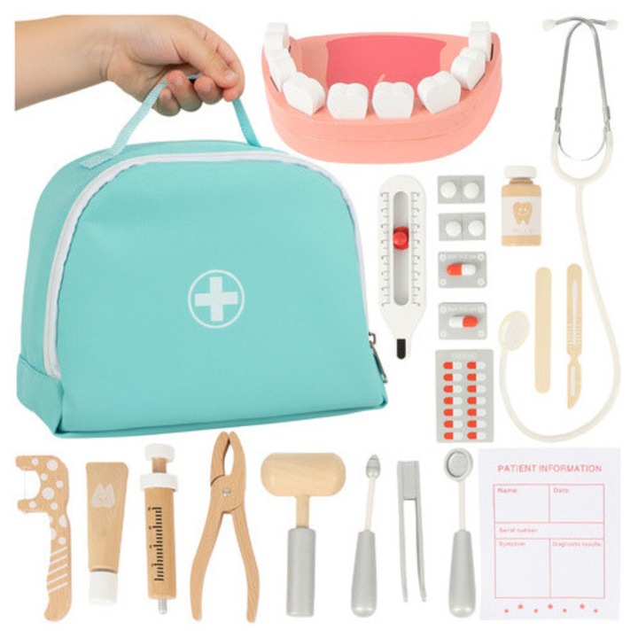Set Micul Dentist Kruzzel, 24 piese, geantă de doctor, materiale non-toxice, pentru copii 3+ ani