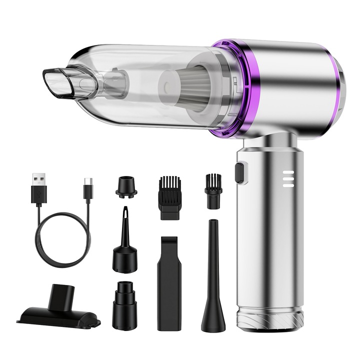 Aspirator auto, 15000Pa aspirator auto wireless cu 3 viteze, aspirator de mana multifunctional cu motor puternic fara perii, potrivit pentru par de animale, auto, casa, birou