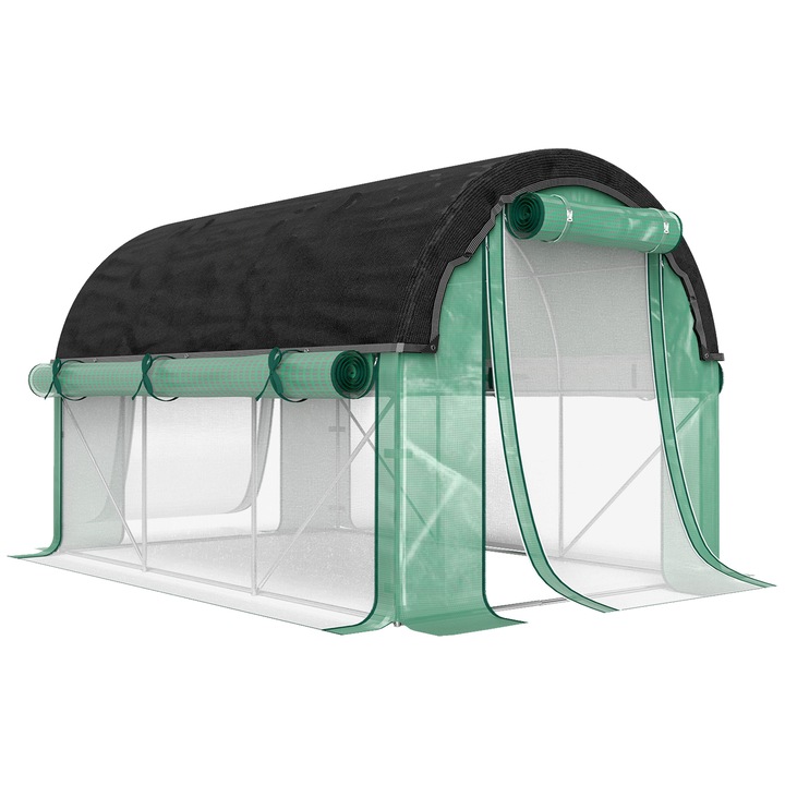 Sera Tunel, Outsunny, PE, otel galvanizat, 300cm x 200cm x 198cm, Verde