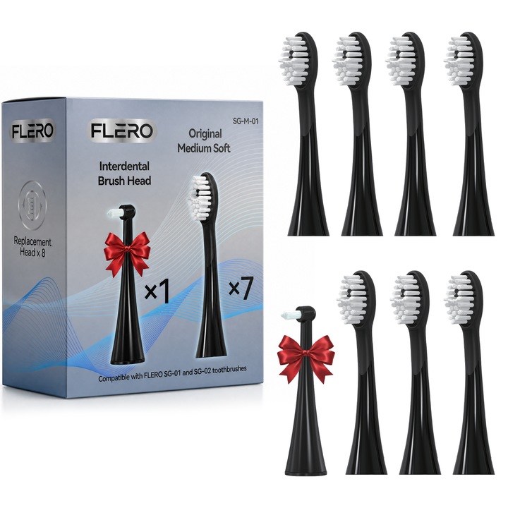 Rezerve pentru periuta electrica FLERO, 8 buc, medii