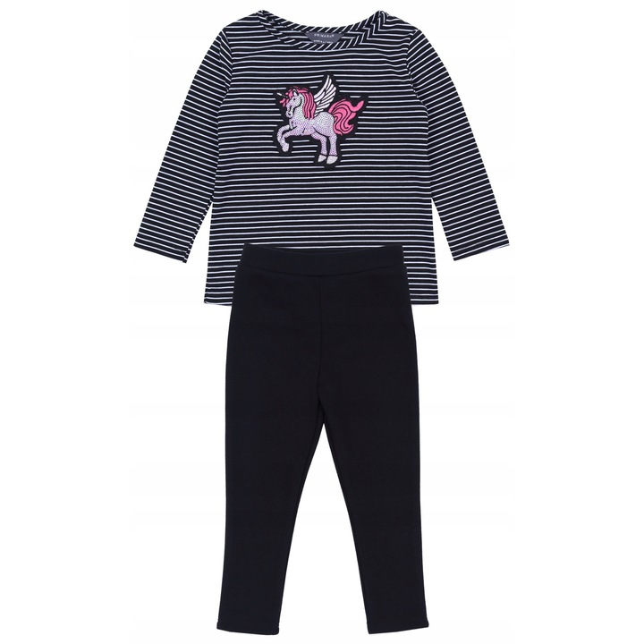 Set Bluza cu Maneca Lunga si Colanti Negri, Unicorn cu Paiete, Negru