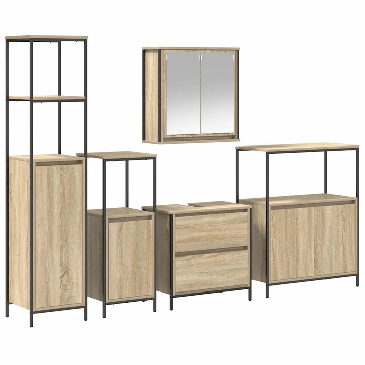 Комплект мебели за баня 5 части, vidaXL, бежов, 76.5x35x95 см