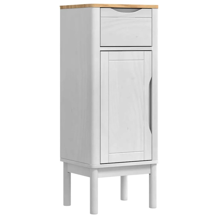 Комплект мебели за баня vidaXL, Floro, масивна борова дървесина, регулируеми рафтове, 35x30x90 см, бяло