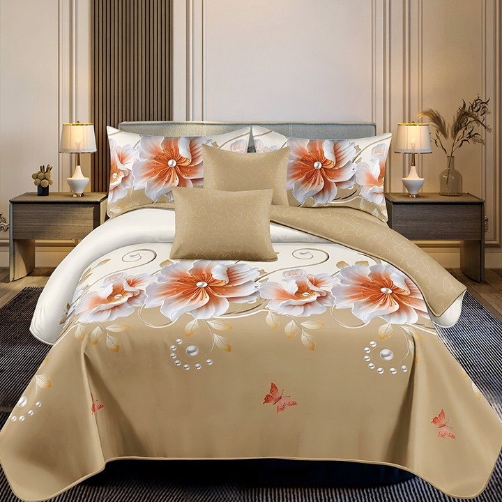 EmonaMall S18890 ágynemű, kétoldalas, 4 párnahuzat, 6 részes, arany/fehér