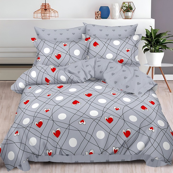 EmonaMall S18953 Ágynemű, Kétoldalas, 4 párnahuzat, 6 részes, Szürke/Fehér