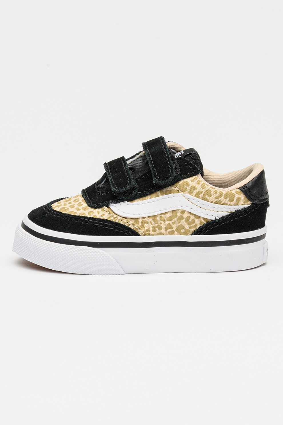 Vans, Tenisi Brooklyn cu inchidere velcro si piele intoarsa, Negru, Bej, 25 EU