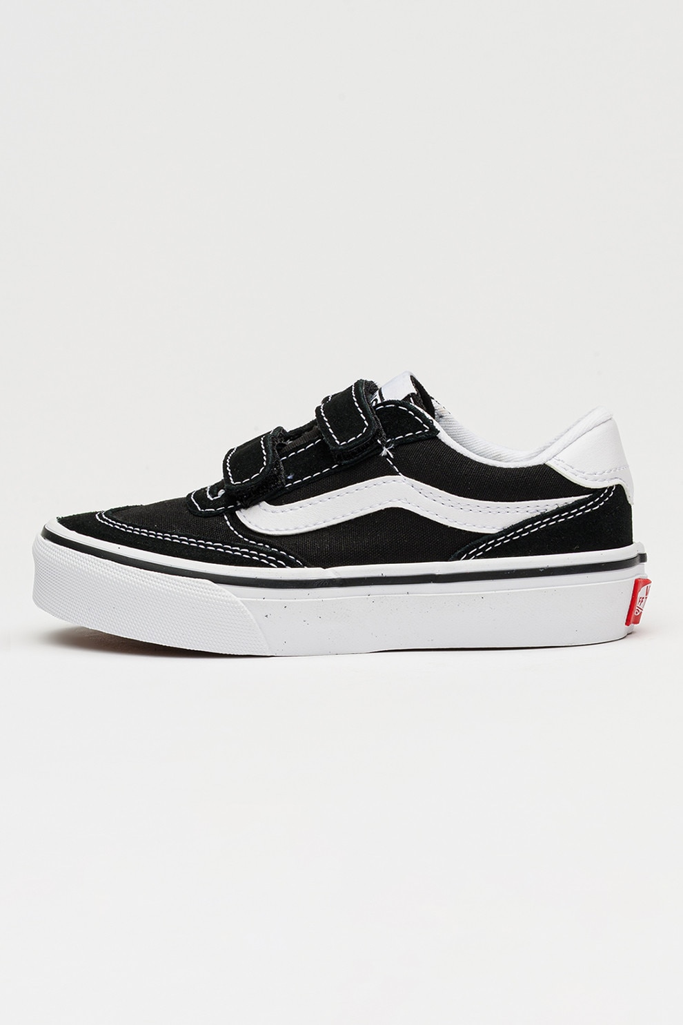 Vans, Tenisi cu inchidere velcro si garnituri de piele intoarsa, Alb, Negru, 32 EU
