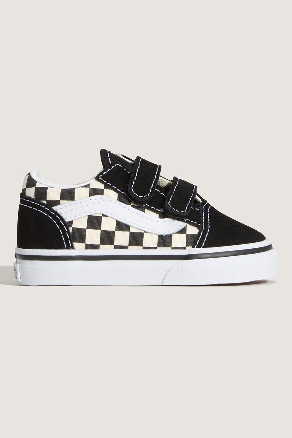 Vans, Pantofi sport Old Skool cu piele si velcro, Negru, Crem, 25 EU