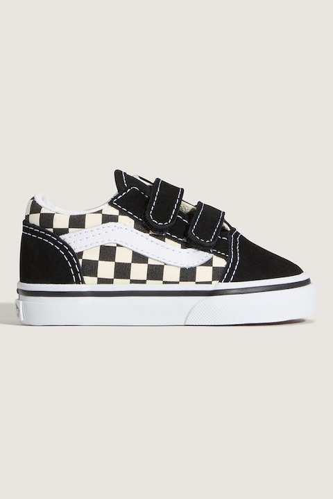 Vans, Pantofi sport Old Skool cu piele si velcro, Negru/Crem
