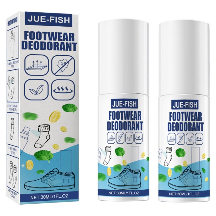 Set deodorant pentru incaltaminte si sosete, 2 sticle, 30ml, elimina mirosurile neplacute, parfum de lunga durata JUE-FISH