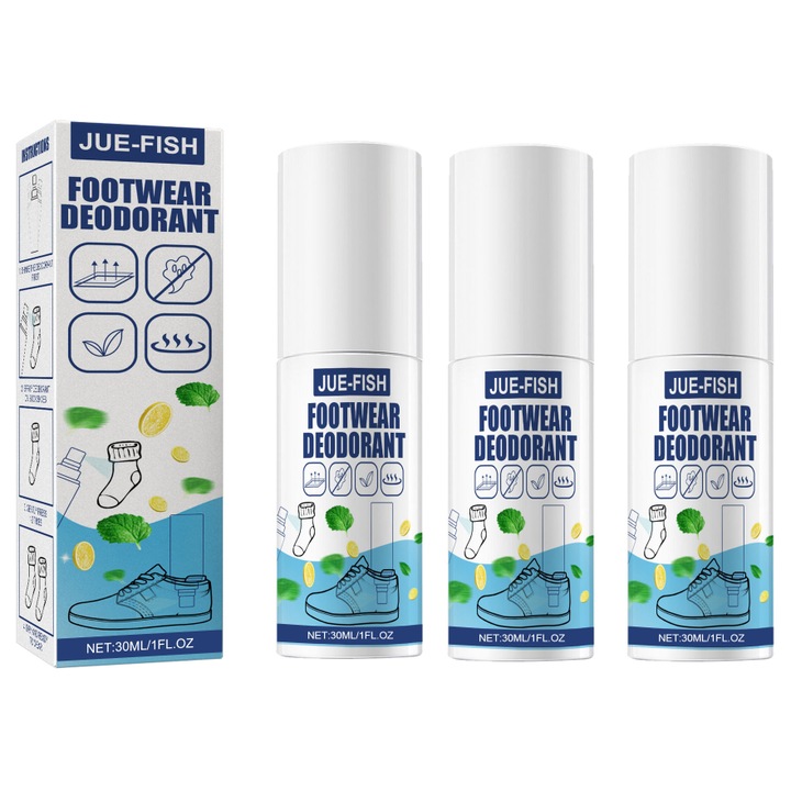 Deodorizant pantofi si sosete, set 3 bucati, spray deodorant pentru dulapul de pantofi, 30ml JUE-FISH