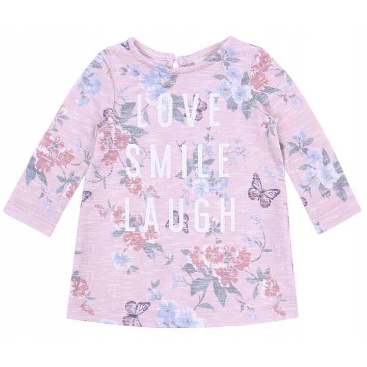 Rochita tunica Primark pentru fetite, roz, model floral, maneca lunga, 9-12 luni 80 cm