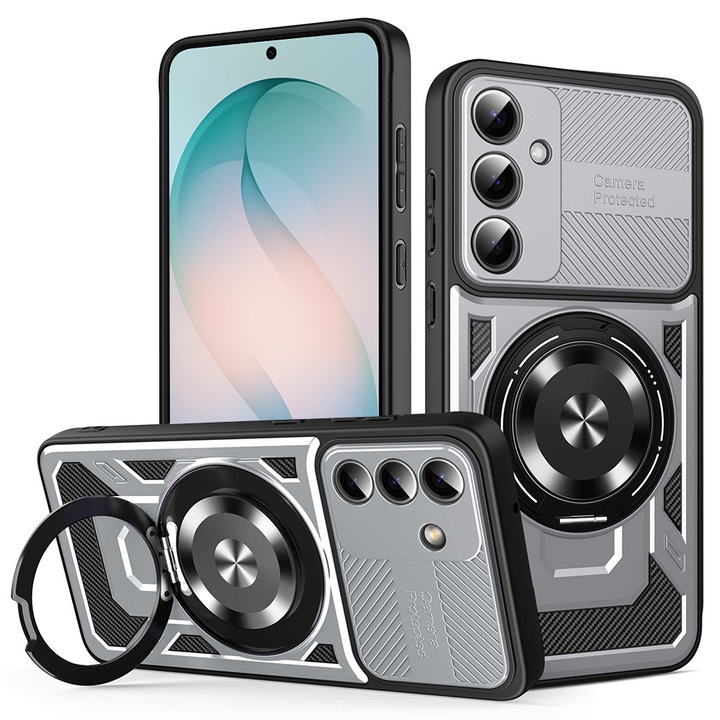 Husa TitanFlex Ring pentru Samsung Galaxy S26 Plus, Protectie Maxima, Rugged Structure, Inel Magnetic Kickstand, Gri