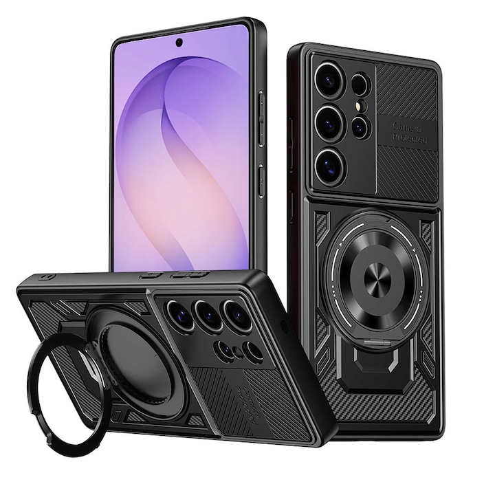 Husa TitanFlex Ring pentru Samsung Galaxy S26 Ultra, Protectie Maxima, Rugged Structure, Inel Magnetic Kickstand, Negru