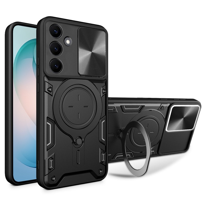 Husă telefon Techsuit CamGuard Pro, neagră, din oțel inoxidabil și policarbonat, Samsung Galaxy S26 Plus