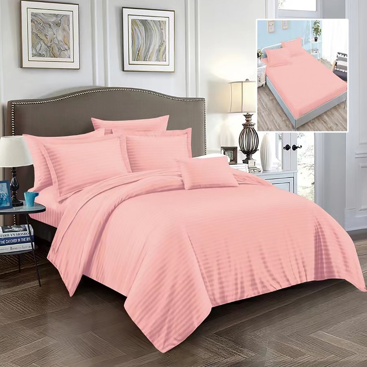 Lenjerie de pat damasc, Ralex Pucioasa, set 6 piese, policoton, multicolor, husa universală pentru saltea 160x200x24cm sau 180x200x24cm