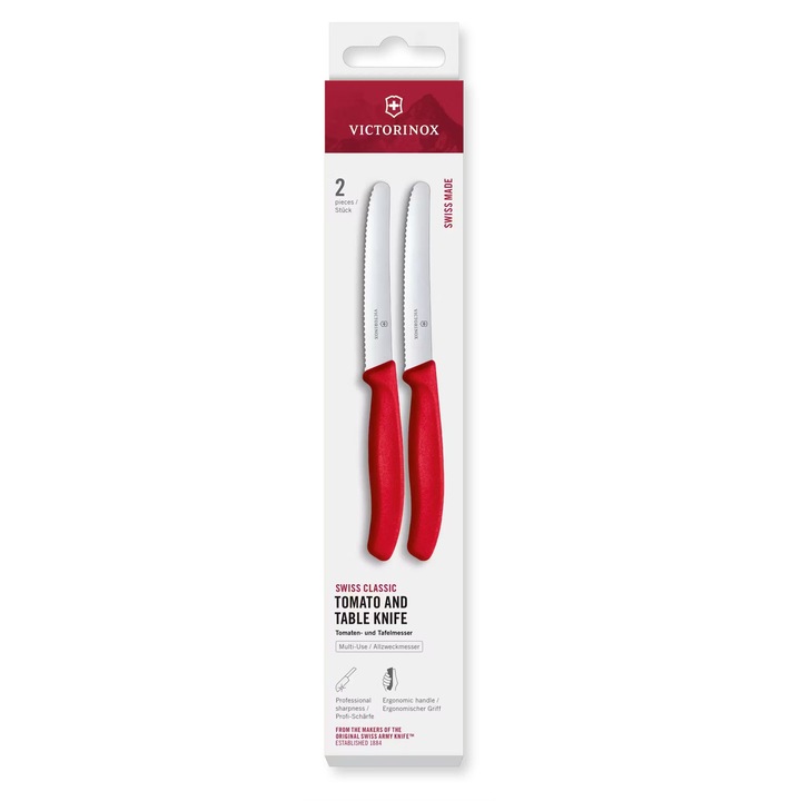 Set 2 Cutite Bucatarie cu varf rotund, Inox 11cm Zimzata Victorinox Rosii
