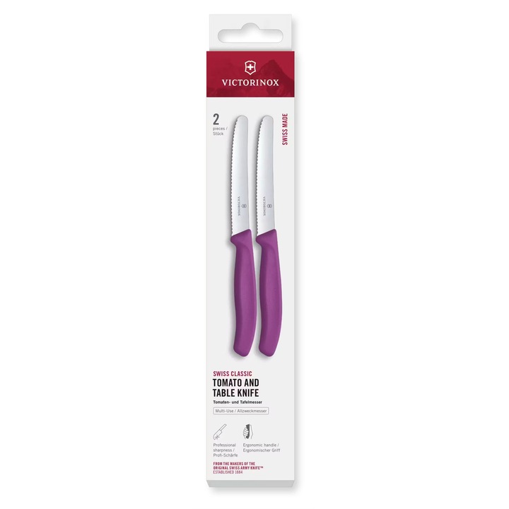 Set 2 Cutite Bucatarie cu varf rotund, Inox 11cm Zimzata Victorinox Mov