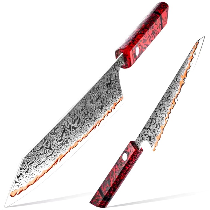 Комплект кухненски ножове от дамаска стомана MI-35100 - 2 бр. / Червен