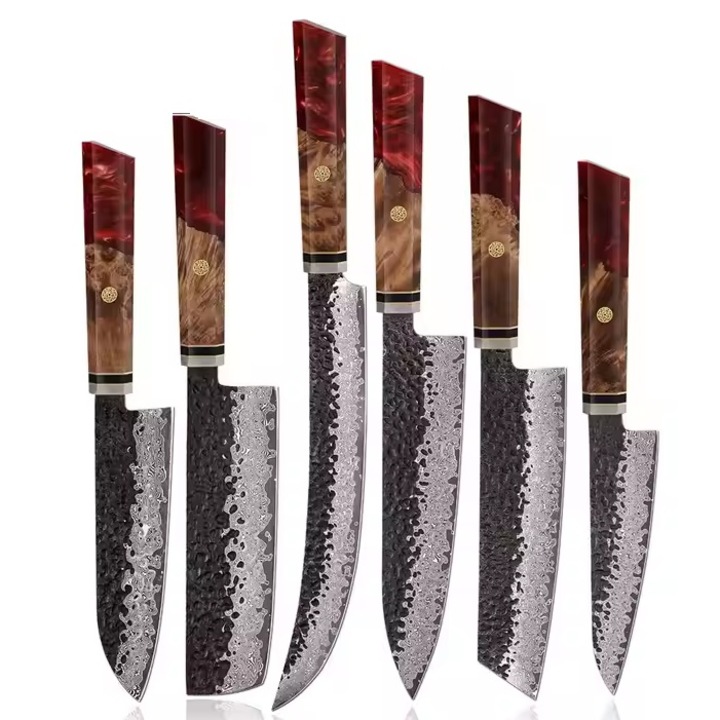 Комплект кухненски ножове дамаск AI-37356 - Червен