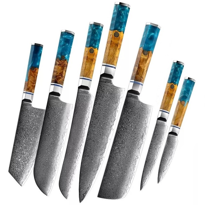 Комплект кухненски ножове AO-29417 - Кафяв / Син / 7 части