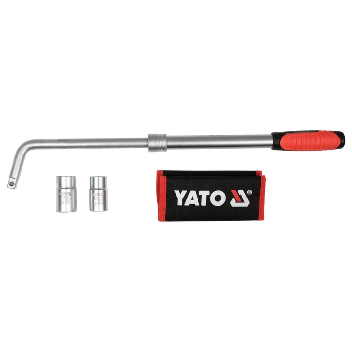 Set Cheie Extensibila Pentru Roti Cu Capete 17x19 mm Si 21x23 mm, Yato, Yt-08040, Material: Otel Crom-Vanadiu, Interval De Ajustare A Lungimii: 385 Pana La 530 mm, Doua Capete Duble, Etui Moale Pentru Depozitare, Multicolor