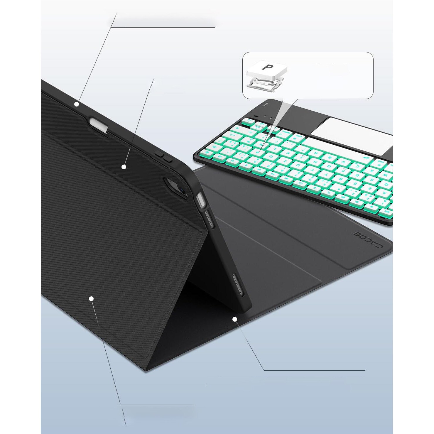 Husa tableta cu tastatura si touchpad pentru iPad 10 10.9" 2022, iluminare in 7 culori, design magnetic, suport pentru stylus