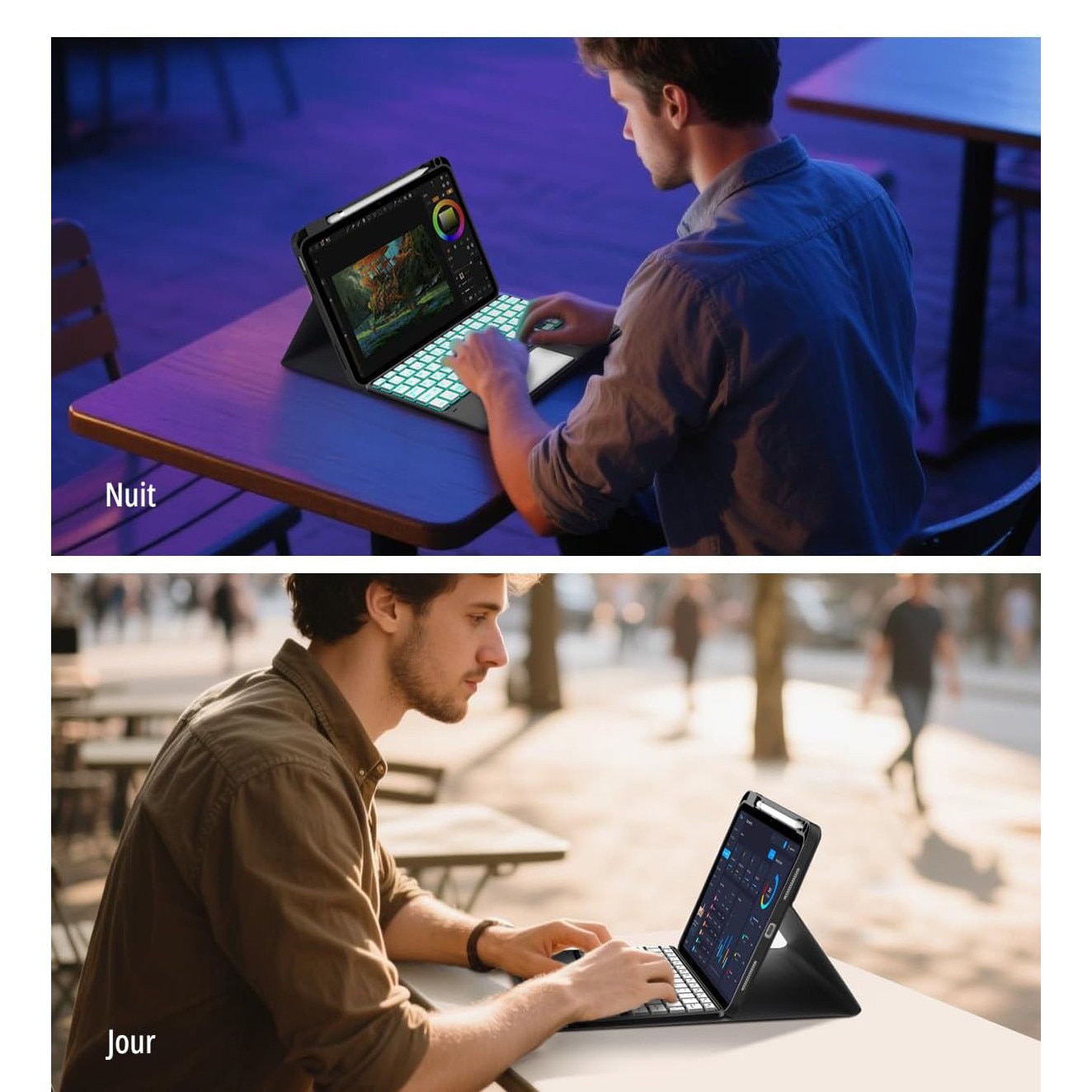 Husa tableta cu tastatura si touchpad pentru iPad 10 10.9" 2022, iluminare in 7 culori, design magnetic, suport pentru stylus