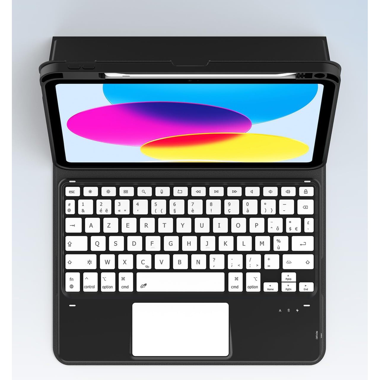Husa tableta cu tastatura si touchpad pentru iPad 10 10.9" 2022, iluminare in 7 culori, design magnetic, suport pentru stylus