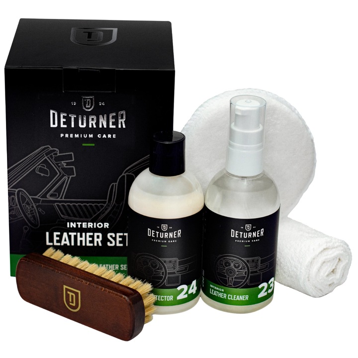 Deturner Leather Set - Kit Profesional Curatare si Protectie Piele Auto cu Accesorii Incluse, Finisaj Mat