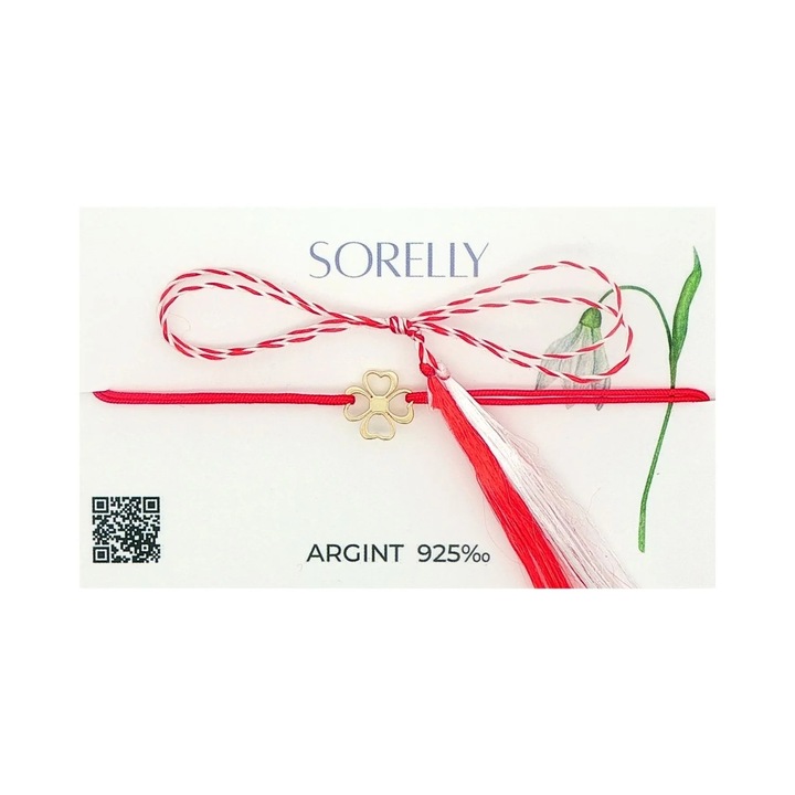 Martisor Bratara Argint Placat cu Aur Snur Trifoi