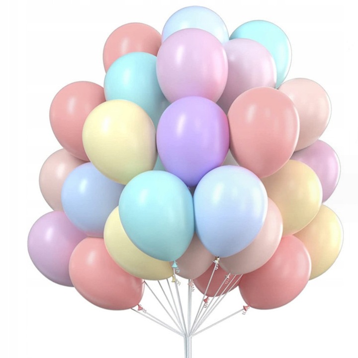 Set Baloane, SNM, Set 50 buc Baloane Pastelate Mate Pentru Aniversari Nunta Si Baby Shower, Include 2 Role De Panglica Alba Cadou, Aspect Elegant Si Finisaj Mat, Ideale Pentru Arcada Decorativa, Dimensiune 13 cm, Culori Mixte